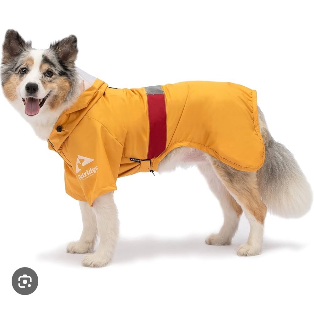 Porridge Hooded Dog Raincoat Reflective Jacket w clear visor Sz 55/M-L